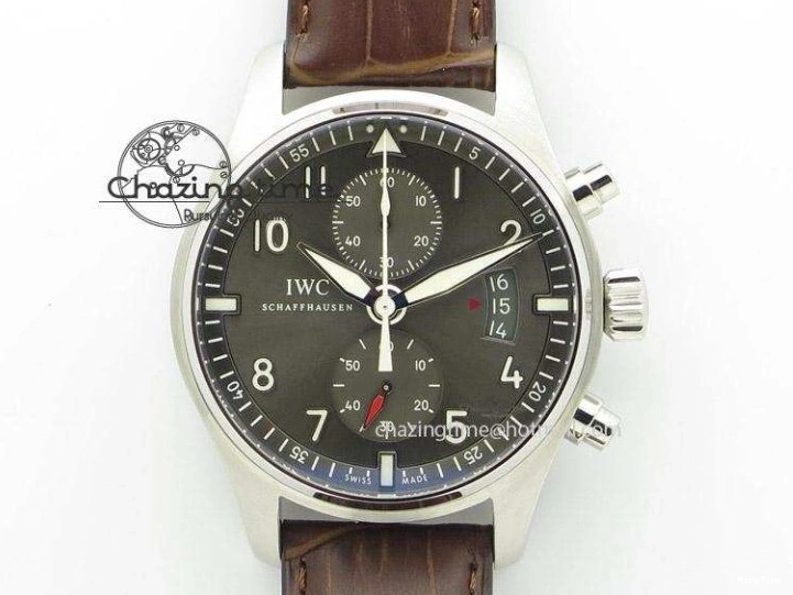 MIROTIME 0128 Youthful Pilot Spitfire 3878 Chrono BP Gray Dial SS On Black Leather Strap A 7368